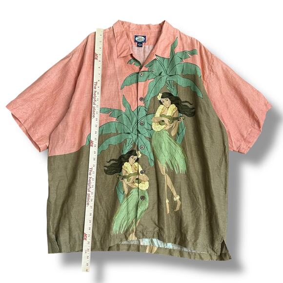 Tommy Bahama Men’s XXL 100% Linen Hawaiian Camp Shirt Hula Girl Palm Tree Print - Picture 4 of 10